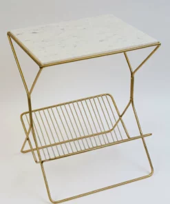 Inspire Me! Home Decor Gold Side Table With Marble Top And Magazine Rack