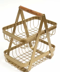 Inspire Me! Home Decor Gold Metal Two Tier Storage Basket With Wood Handle