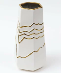 Inspire Me! Home Decor White And Gold Ceramic Striped Vase