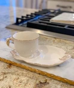 Inspire Me! Home Decor White Two Piece Coffee/Tea Set With Gold Accents