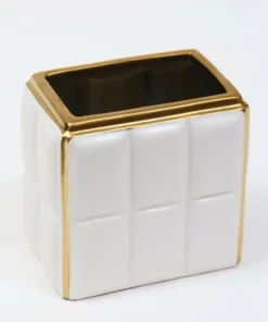 Inspire Me! Home Decor White Square Design Vase With Gold Border " From Pops Of Color Home Collection"