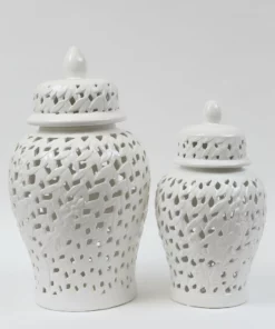 Inspire Me! Home Decor White Leaf Pattern Ginger Jar (2 Sizes)