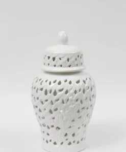 Inspire Me! Home Decor White Leaf Pattern Ginger Jar (2 Sizes)