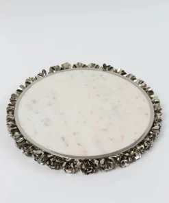 Inspire Me! Home Decor Round Marble Tray With Silver Floral Edge 19 Inspire Me! Home Decor Round Marble Tray With Silver Floral Edge