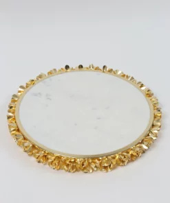 Inspire Me! Home Decor Round Marble Tray With Gold Floral Edge