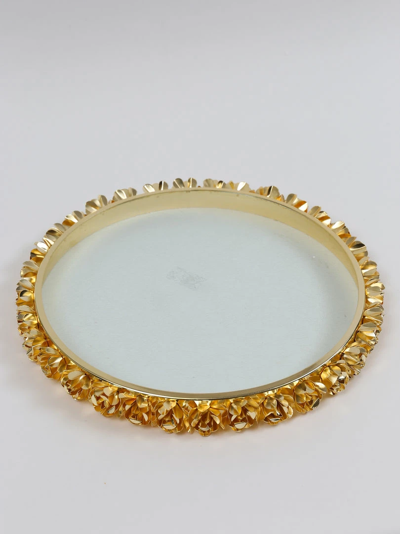 Inspire Me! Home Decor Round Glass Tray With Gold Floral Edge 11 Inspire Me! Home Decor Round Glass Tray With Gold Floral Edge