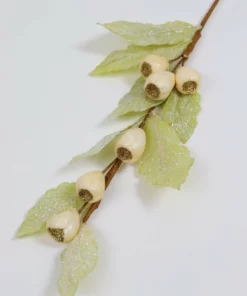 Inspire Me! Home Decor Cream Glitter Pod W/Light Green Glitter Leaf Stem