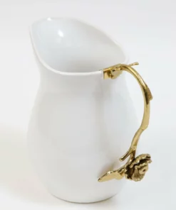 Inspire Me! Home Decor White Ceramic Pitcher With Gold Flower Handle