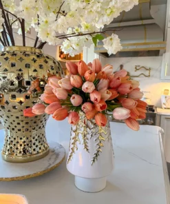 Inspire Me! Home Decor White Ceramic Vase With Gold Vine Design (3 Sizes)