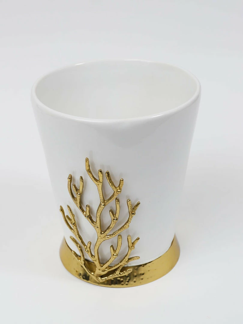 Inspire Me! Home Decor White Ceramic Utensil Holder With Gold Textured Details & Base " From Pops Of Color Home Collection" 4 Inspire Me! Home Decor White Ceramic Utensil Holder With Gold Textured Details & Base " From Pops Of Color Home Collection"