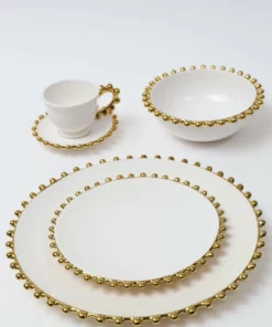 Inspire Me! Home Decor White And Gold Beaded Dinner Set