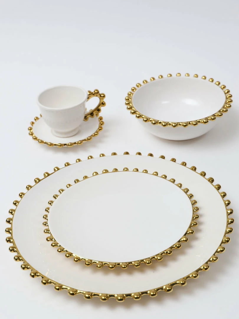 Inspire Me! Home Decor White And Gold Beaded Dinner Set 4 Inspire Me! Home Decor White And Gold Beaded Dinner Set