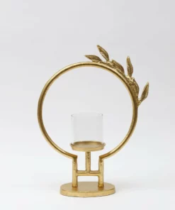 Inspire Me! Home Decor Golden Circle Leaf Design Hurricane Candle Holder (2 Sizes)