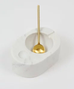 Inspire Me! Home Decor White Marble Salt & Pepper Bowl With Gold Spoon