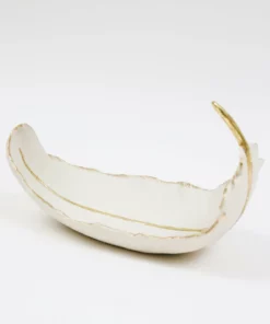 Inspire Me! Home Decor White And Gold Feather Decorative Bowl