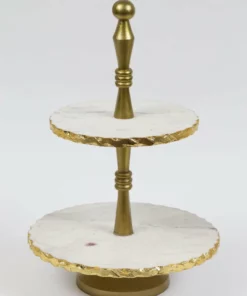 Inspire Me! Home Decor Two-Tiered Marble Cake Stand With Gold Base