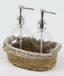 Inspire Me! Home Decor Silver Glass Soap Dispenser And Basket Set (3-piece Set)