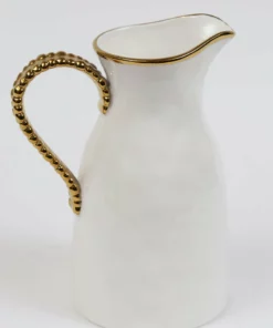 Inspire Me! Home Decor White Porcelain Pitcher With Gold Beaded Handle
