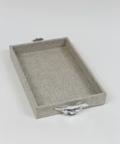 Inspire Me! Home Decor Grey Textile Tray With Silver Leaf Handle (2 Sizes)