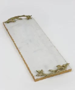 Inspire Me! Home Decor Rectangle Marble Tray With Gold Branch Handles