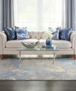 Nourison Joli Area Rug - Ivory/Blue/Grey (3 Sizes) PILLOWS, RUGS, & THROWS