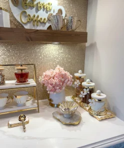 Inspire Me! Home Decor Hammered Glass Canister With White Jeweled Flower Details (3 Sizes) Gold