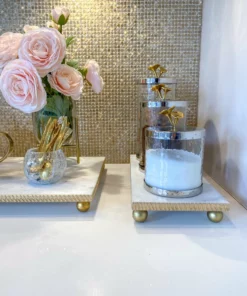 Inspire Me! Home Decor White Marble Tray W/ Gold Textured Edge (2 Size) 16 Inspire Me! Home Decor White Marble Tray W/ Gold Textured Edge (2 Size)
