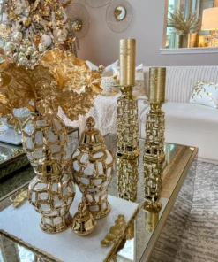 Inspire Me! Home Decor Gold Candle Holder With Dimensional Cut Out Design (2 Sizes)