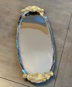 Inspire Me! Home Decor Silver Oval Tray With Gold Floral Handles