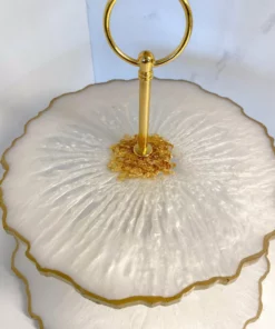 Inspire Me! Home Decor Gold Leaf And White Resin 2 Tier Cake Stand