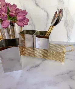 Inspire Me! Home Decor Silver And Gold Metal 3 Section Silverware Holder
