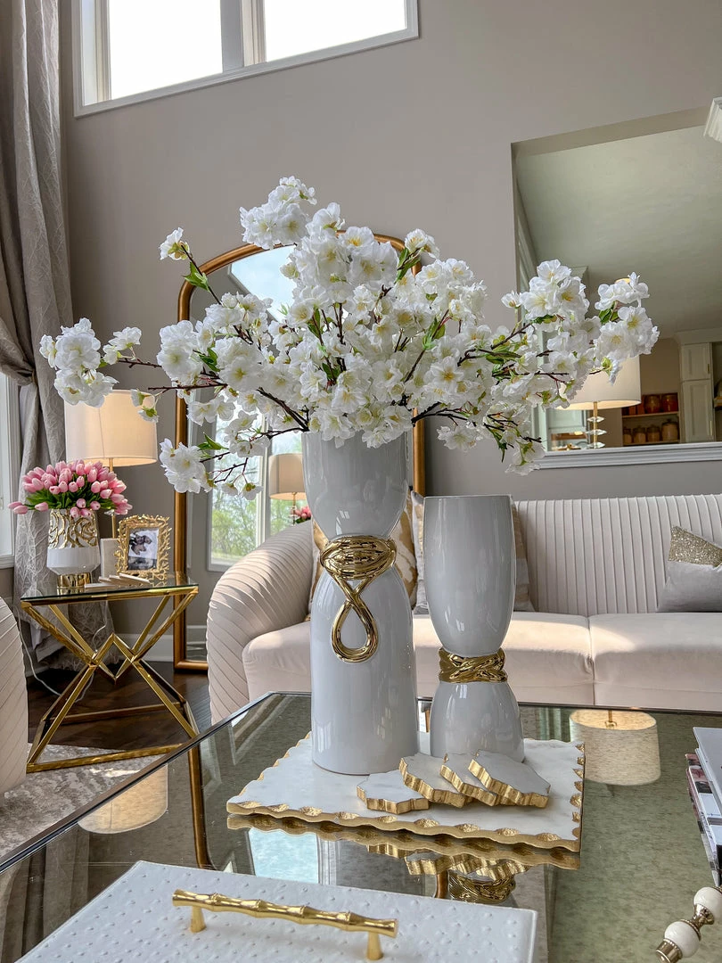 Inspire Me! Home Decor White Ceramic Vase With Elegant Gold Details (2 Sizes) 5 Inspire Me! Home Decor White Ceramic Vase With Elegant Gold Details (2 Sizes)