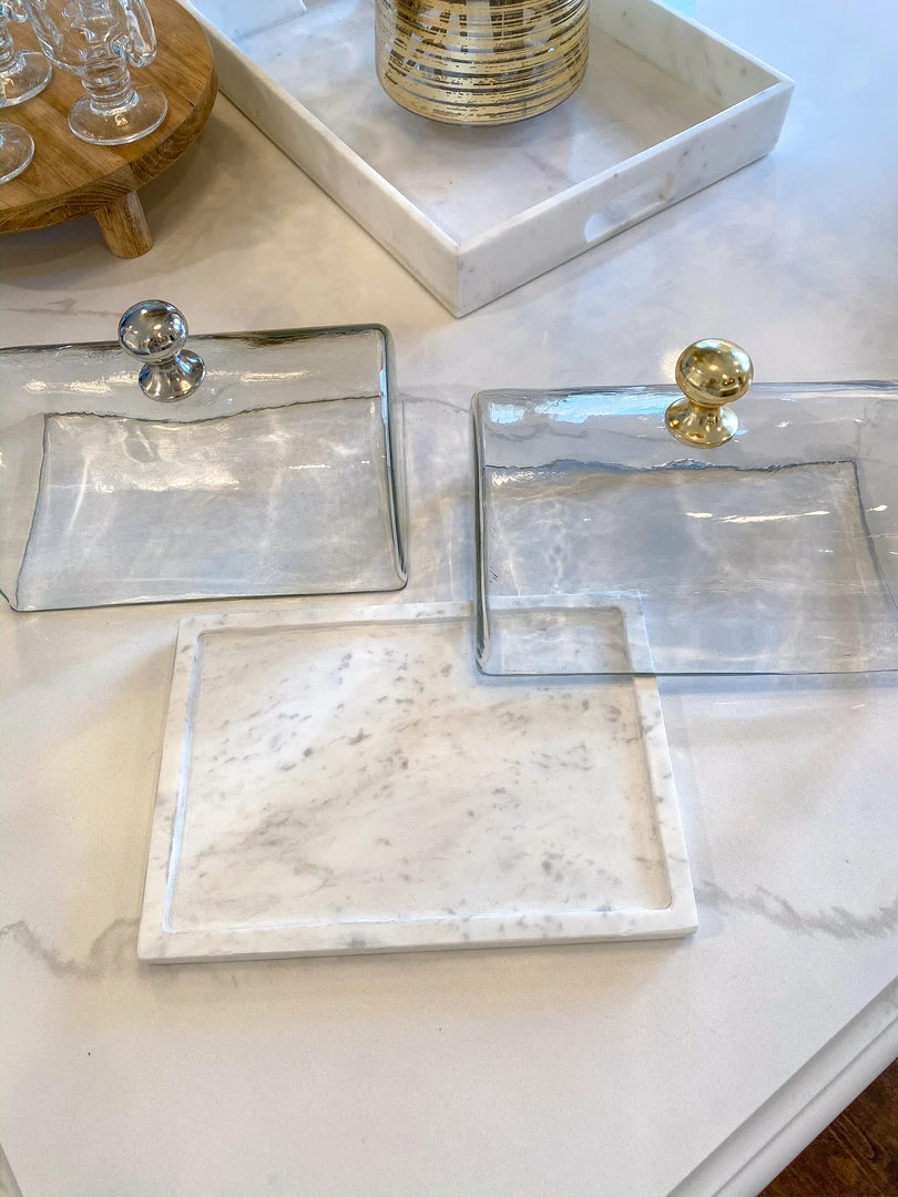 Inspire Me! Home Decor Marble Cake Platter With Metallic Handled Glass Dome (2 Colored Handles) 7 Inspire Me! Home Decor Marble Cake Platter With Metallic Handled Glass Dome (2 Colored Handles)