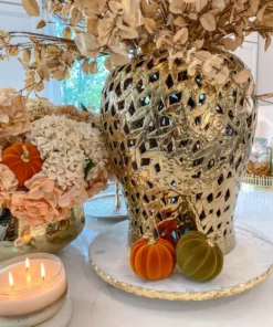 Inspire Me! Home Decor Orange Velvet Mini Pumpkin With Gold Stem