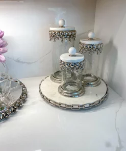 Inspire Me! Home Decor Silver Beaded Canisters W/ Marble Lid (3 Sizes)