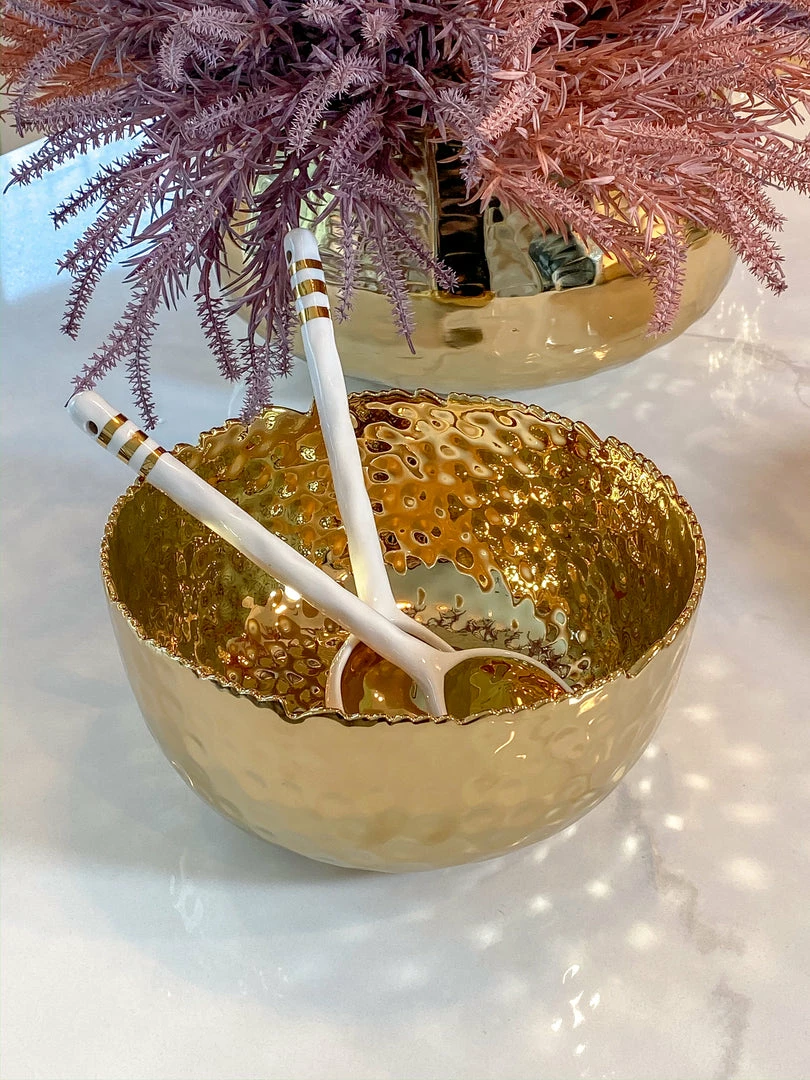 Inspire Me! Home Decor Hammered Porcelain Gold Bowl (2 Sizes) 4 Inspire Me! Home Decor Hammered Porcelain Gold Bowl (2 Sizes)