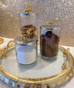 Inspire Me! Home Decor Hammered Glass Canister W/ Gold Bird Lid ( 3 Sizes Available)