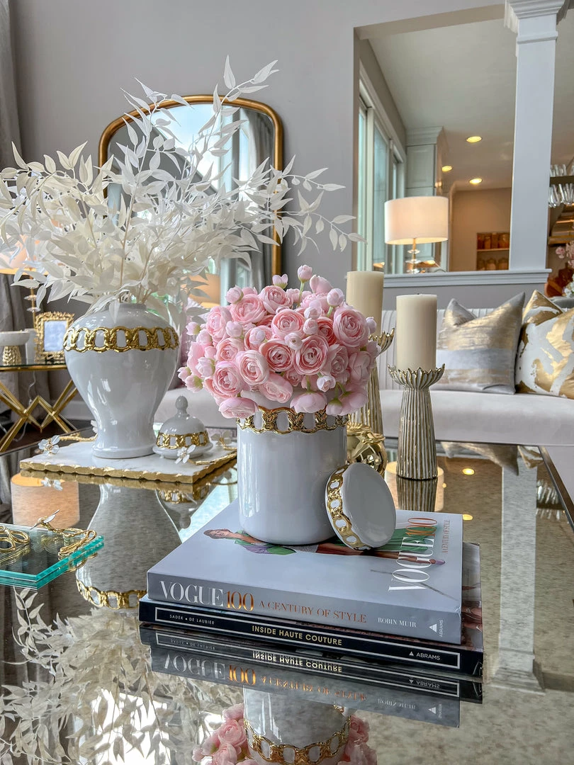 Inspire Me! Home Decor Jars White Ceramic Lidded Jar With Stunning Gold Chain Details (3 Sizes) 10 Inspire Me! Home Decor Jars White Ceramic Lidded Jar With Stunning Gold Chain Details (3 Sizes)