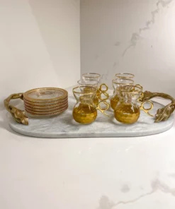 Inspire Me! Home Decor Glass Teacup Set With Gold Hammered Texture And Metal Handle (Set Of 6)