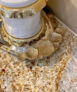 Inspire Me! Home Decor Silver Oval Tray With Gold Floral Handles