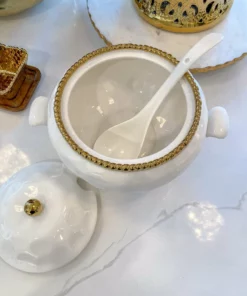 Inspire Me! Home Decor Gold And White Beaded Soup Tureen & Ladle