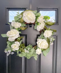 Inspire Me! Home Decor White Rose And Eucalyptus Wreath