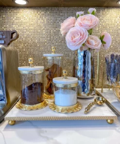 Inspire Me! Home Decor Gold Ripple Canister W/ Marble Lid (3 Sizes)