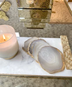 Inspire Me! Home Decor Beige Stone Agate Coasters W/ Gold Edge ( Set Of 4)
