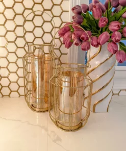 Inspire Me! Home Decor Gold Lantern W/ Amber Glass