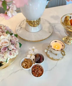 Inspire Me! Home Decor 3 Section Porcelain Dish With White Jeweled Flower Details Gold