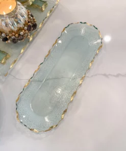 Inspire Me! Home Decor Glass Oval Tray With Hammered Gold Edge