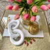 Inspire Me! Home Decor White Marble Tray With Gold Textured Handles And Edge