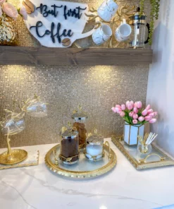 Inspire Me! Home Decor Large Round Glass Tray With Gold Handles And Ruffled Edge