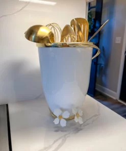 Inspire Me! Home Decor Large White Porcelain Vase With White Jeweled Flower Details